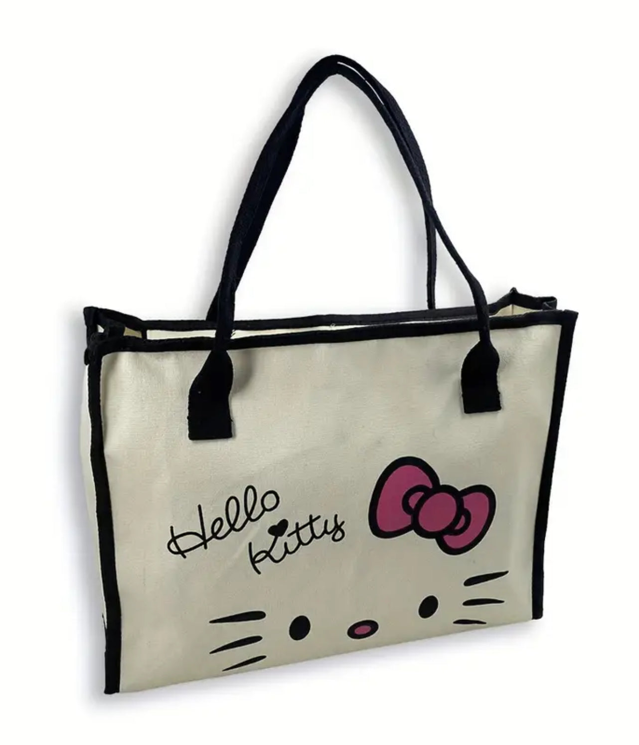 Kitty Tote in Black Trim. Canvas Material