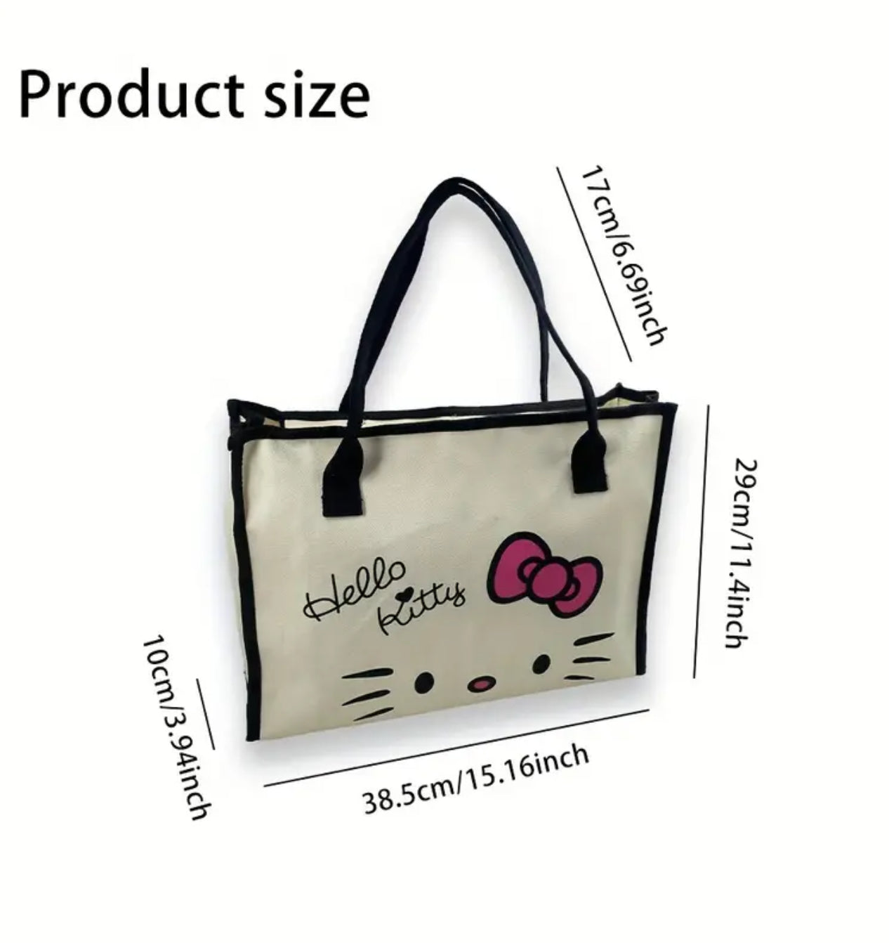 Kitty Tote in Black Trim. Canvas Material