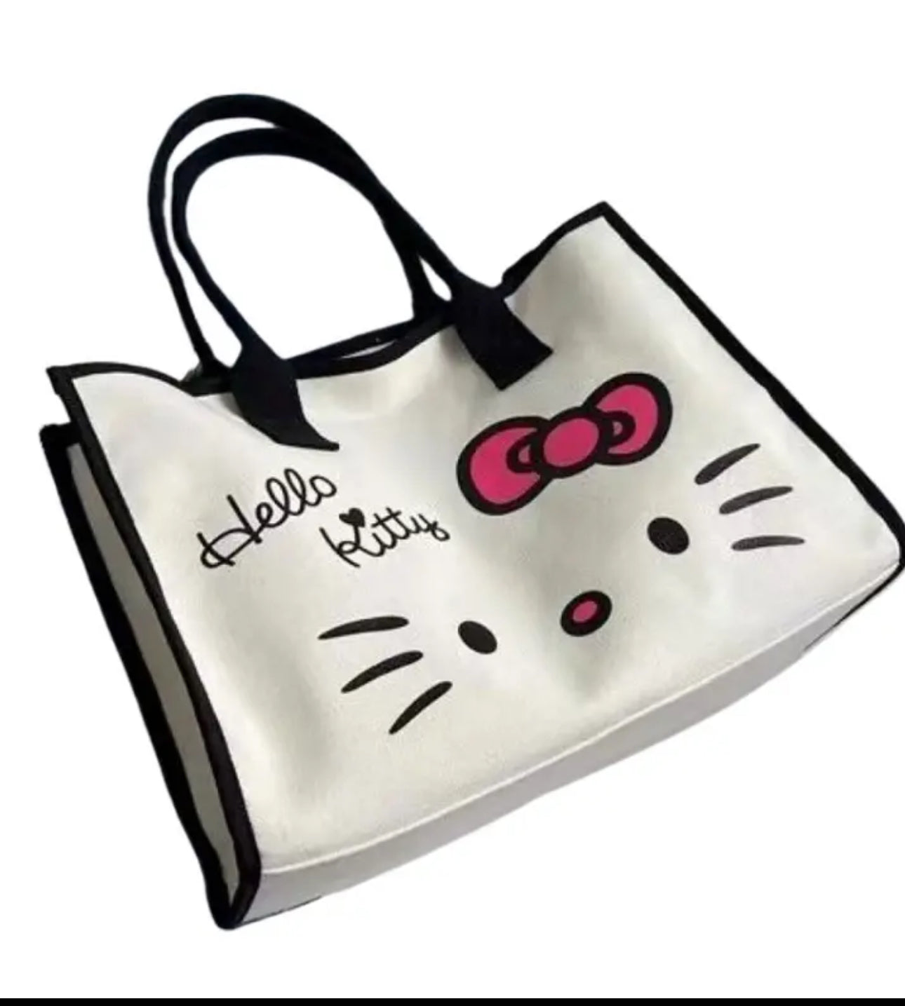 Kitty Tote in Black Trim. Canvas Material